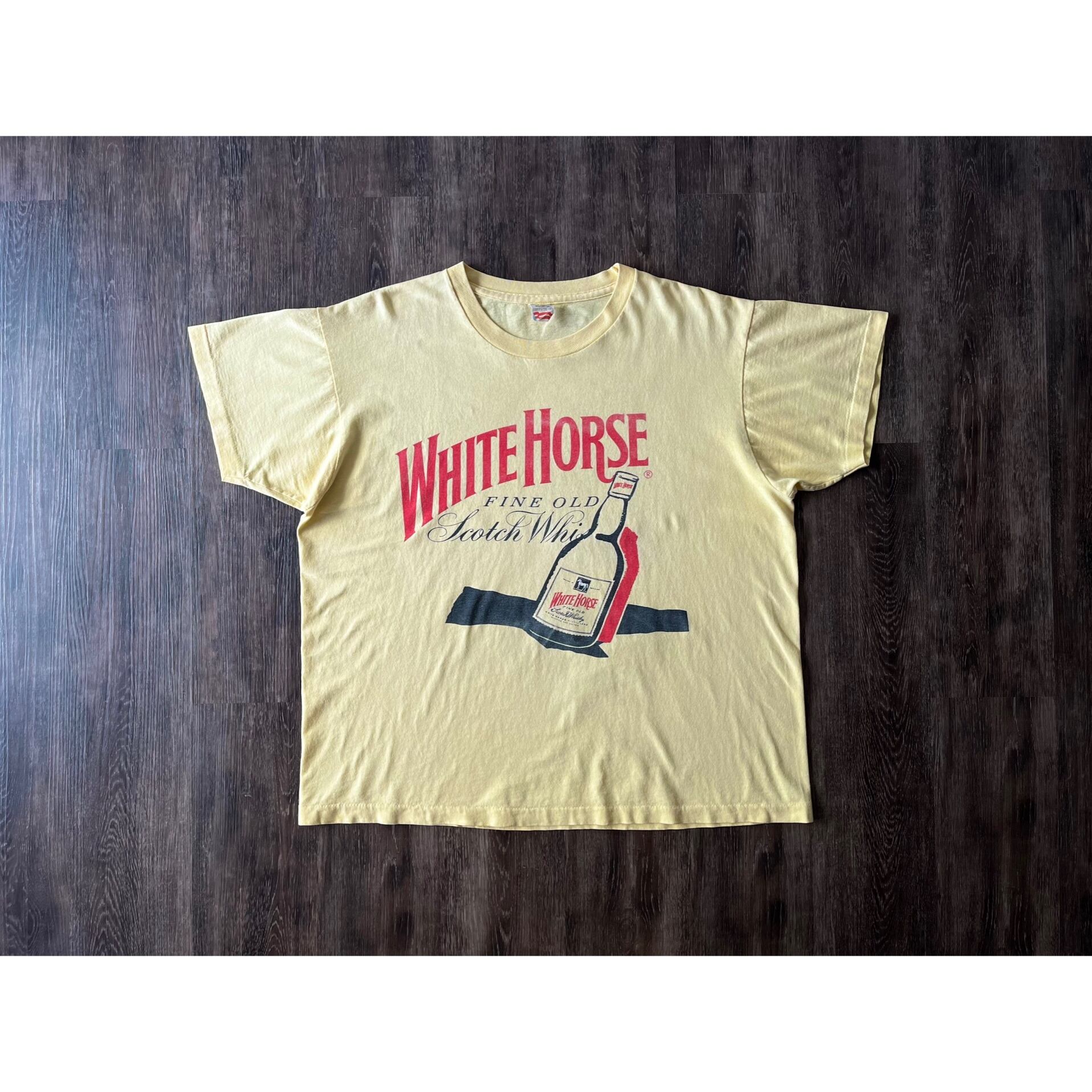 90s fruit of the loom s/s print tee yellow “WHITE HORSE” フルーツ