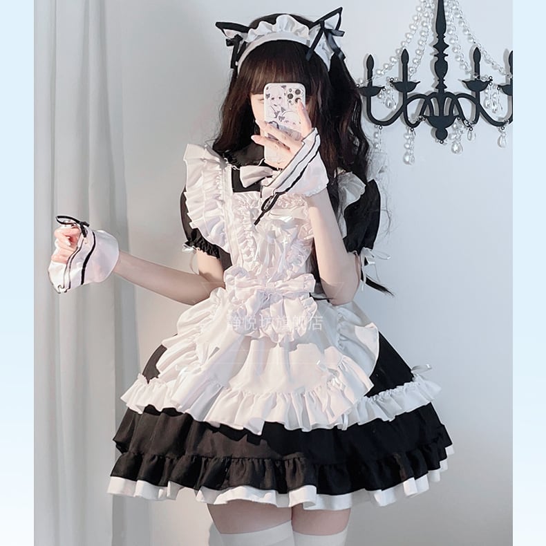 サブカル系 地雷メイド服 4点セット ワンピ エプロン