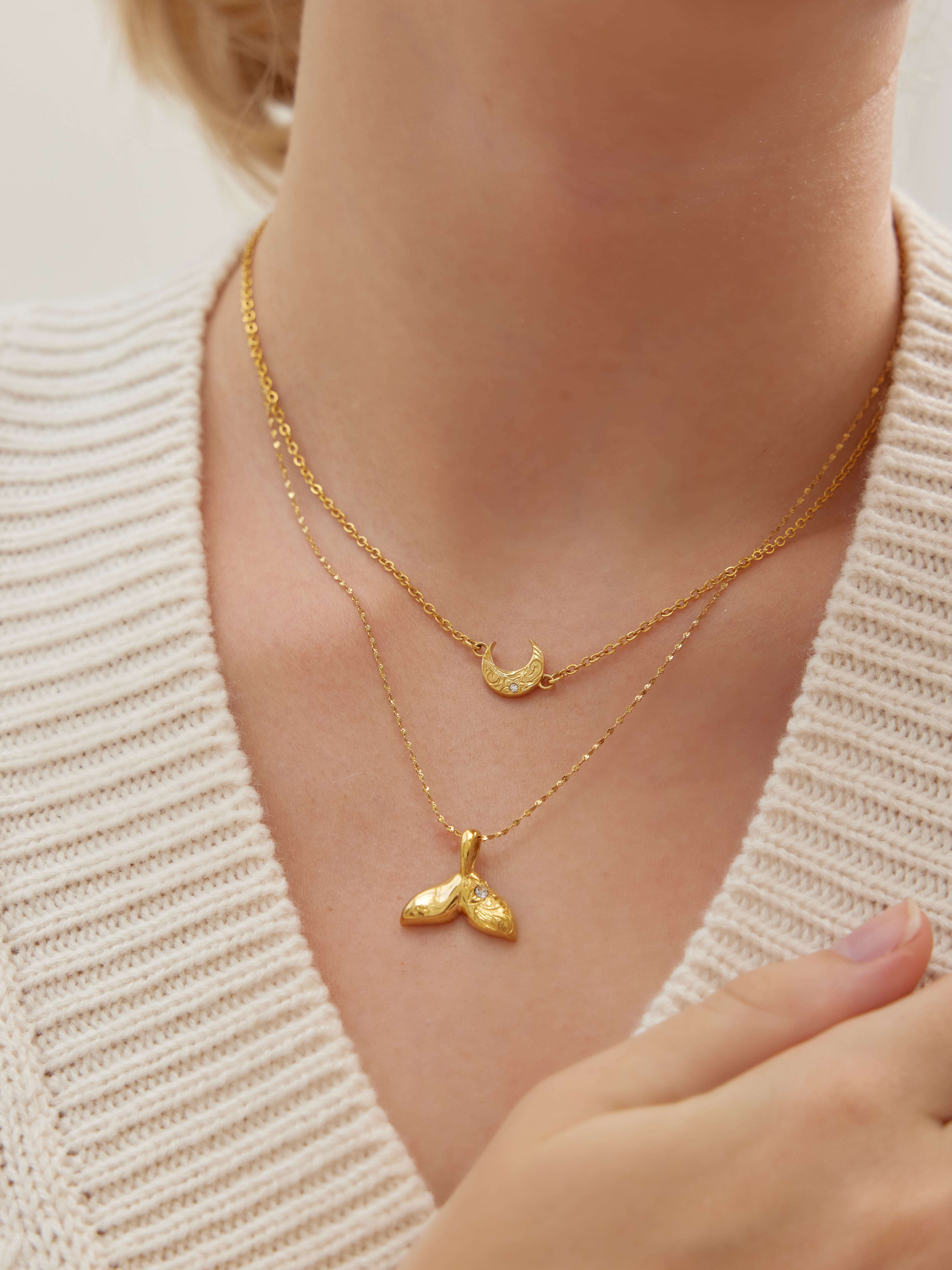 316L hawaiian zirconia moon necklace #n34 | rani