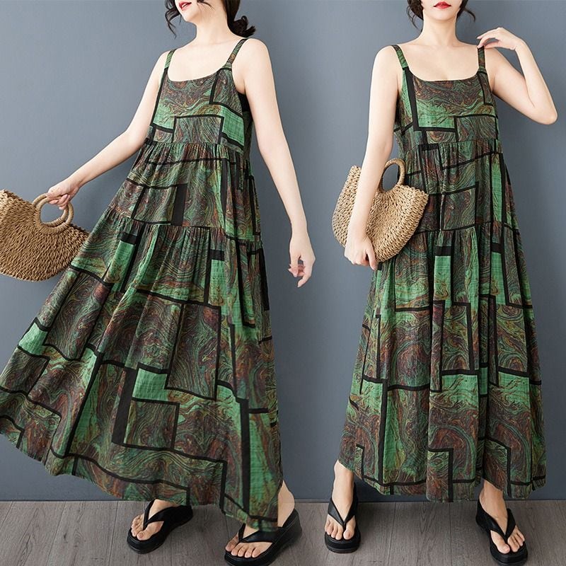 PRINT A-LINE LONG STRAP JUMPER DRESS 1color M-14204