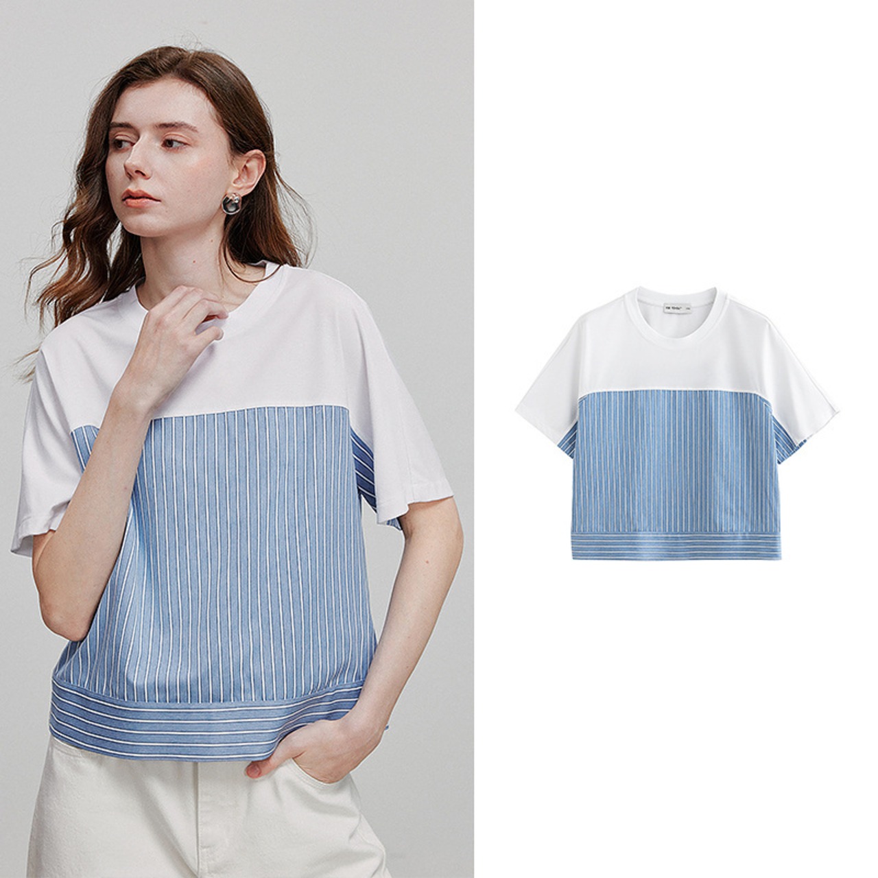 White & Blue Striped T-shirt / ホワイト & ブルー ストライプ Tシャツ