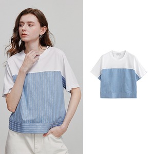 White & Blue Striped T-shirt / ホワイト & ブルー ストライプ Tシャツ