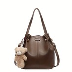 大容量バック レディースバック ブラウン ショルダーバック 無地 フェイクレザー デイリーバック