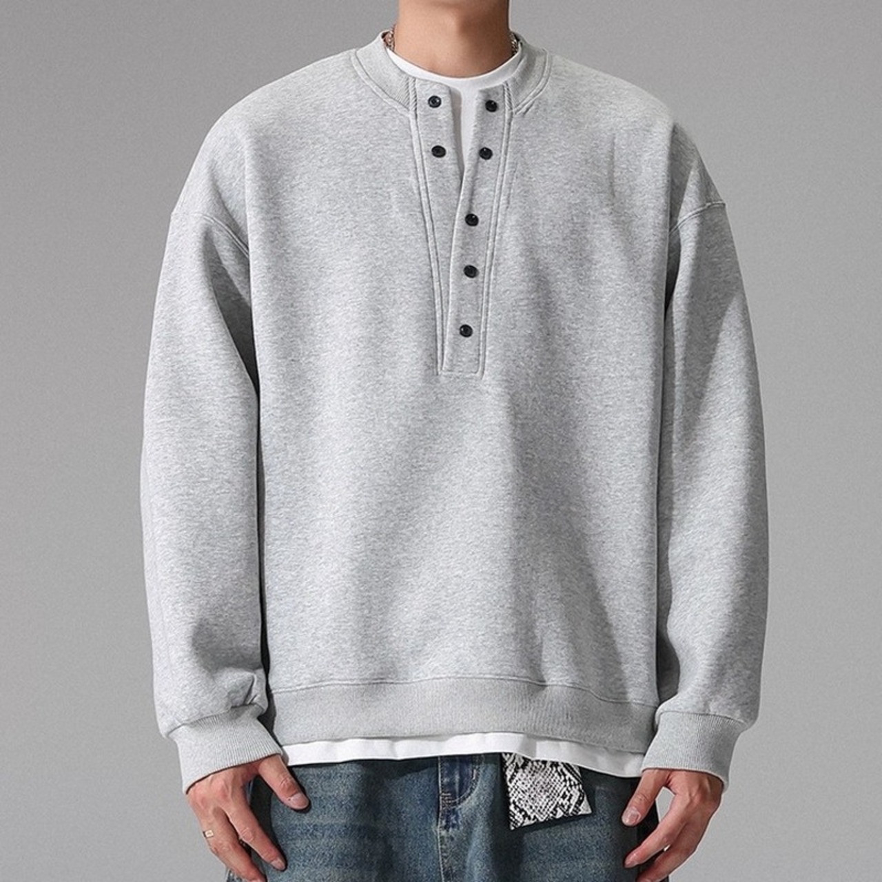 Button Front Wide Long Sleeve Sweat ◇2color H0859