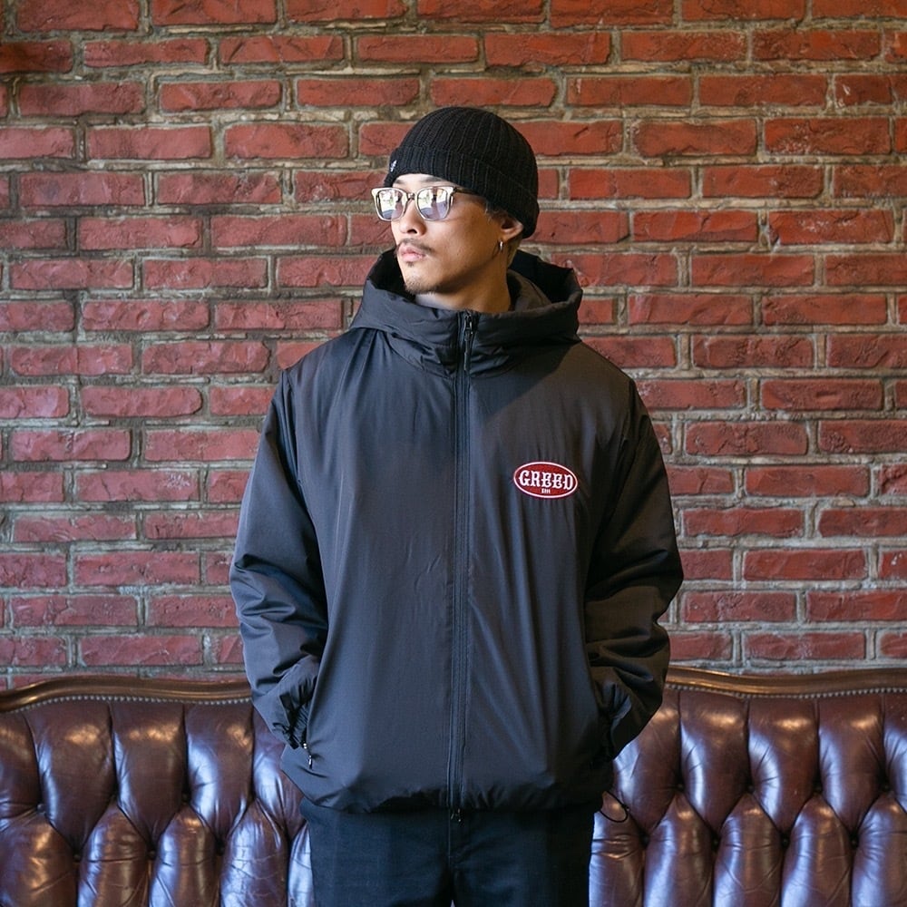 GREED13 W.LOGO hooded jacket black | DOG HOUSE GARAGE