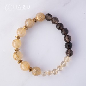 財を招き身を守る金運ブレス［ルチルクォーツ／スモーキークォーツ／シトリン／ヘマタイト］