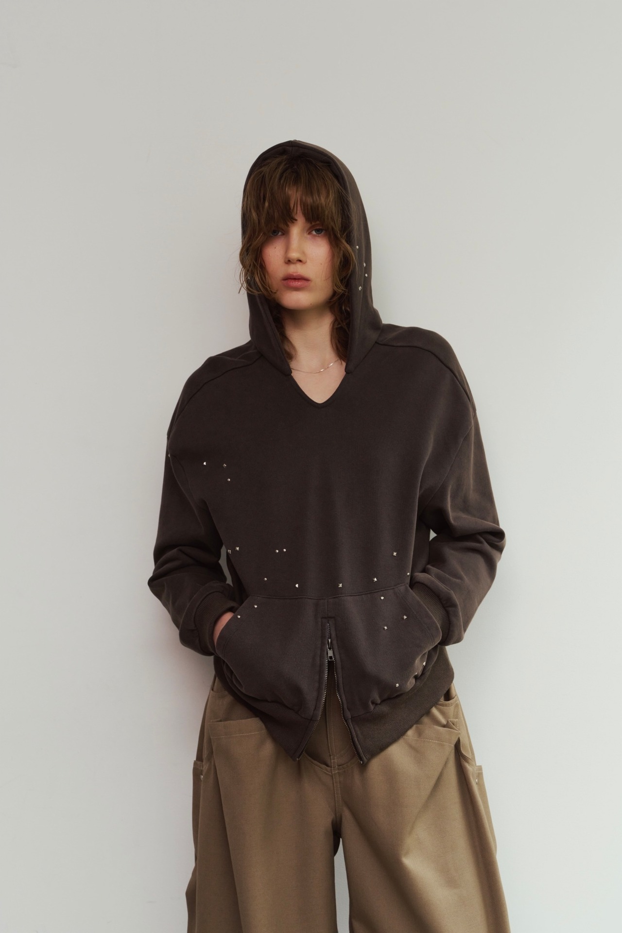 Studded Hoodie Top / CHARCOAL - 6