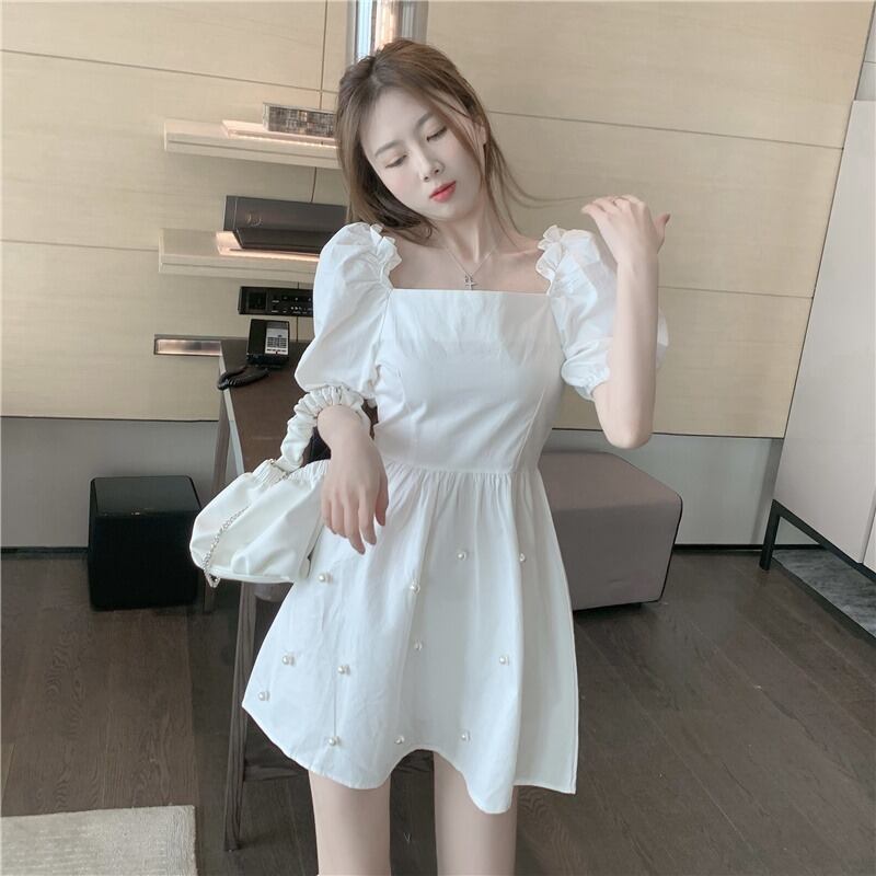 ショートスカート サマースリーブウェストスリムドレス 夏物 スクウェア ハンチェンe2390470491