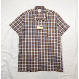 【1960s,DS】"French Work" Cotton Short Sleeved Brown Stripe Full Open Shirt, Deadstock!!