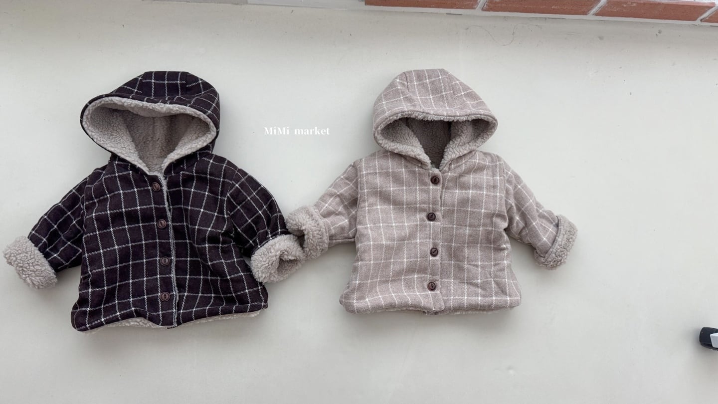 【即納】チェクもこもこフード付きコート / mimimarket