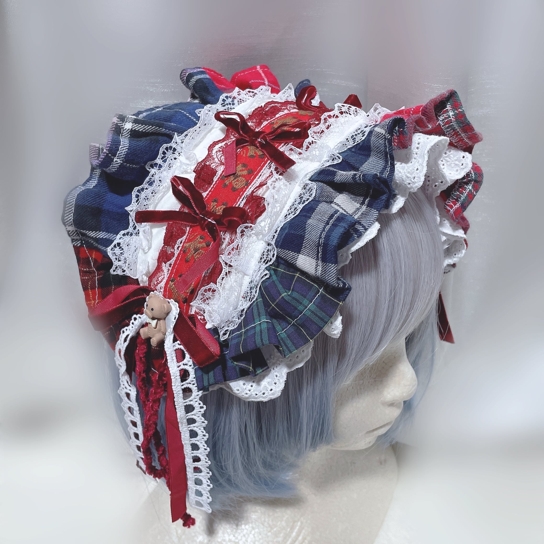 つぎはぎチェックフリルヘッドドレス(白) | Fancy Doll
