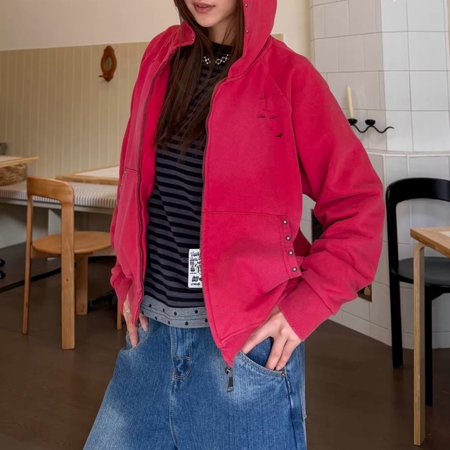 ダメージデザインスタッズジップフーディー 2col   R01829