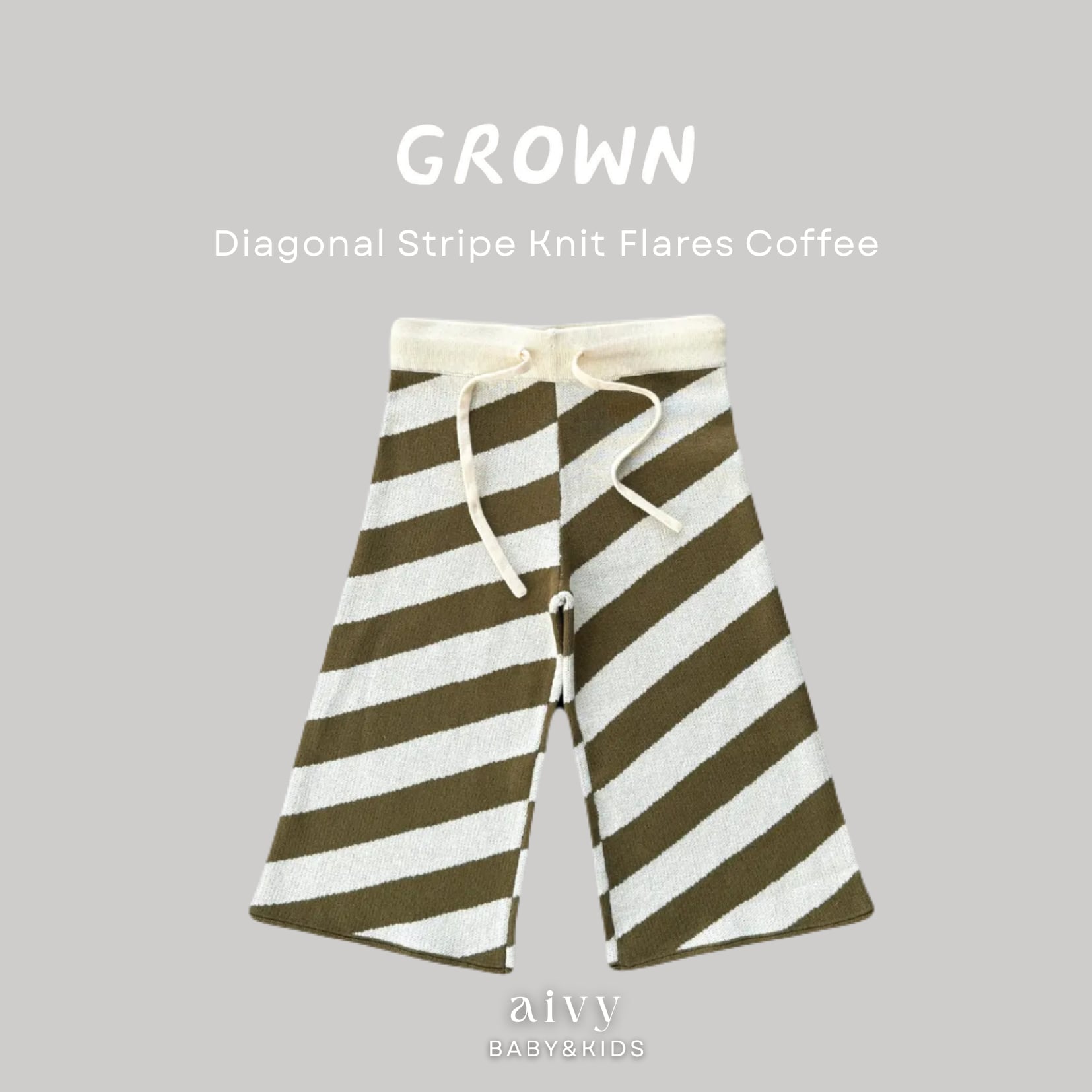 【即納】Grown / Diagonal Stripe Knit Flares Coffee