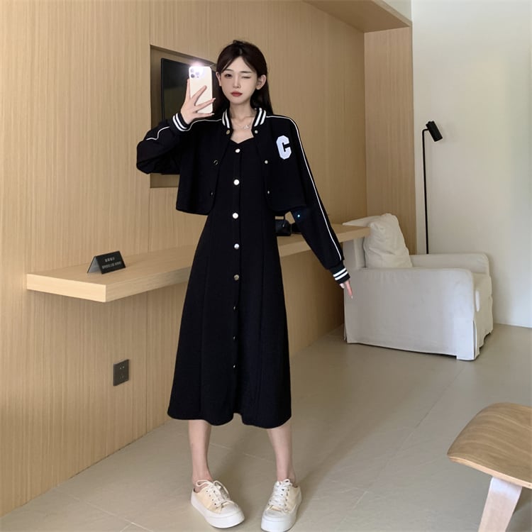 アウター ワンピース ブルゾン シャンパー 膝丈 ひざ丈 膝上 袖あり