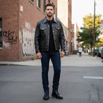 TOUR RECORD ステッチトラッカージャケット 牛革 メンズ ブラック Lサイズ