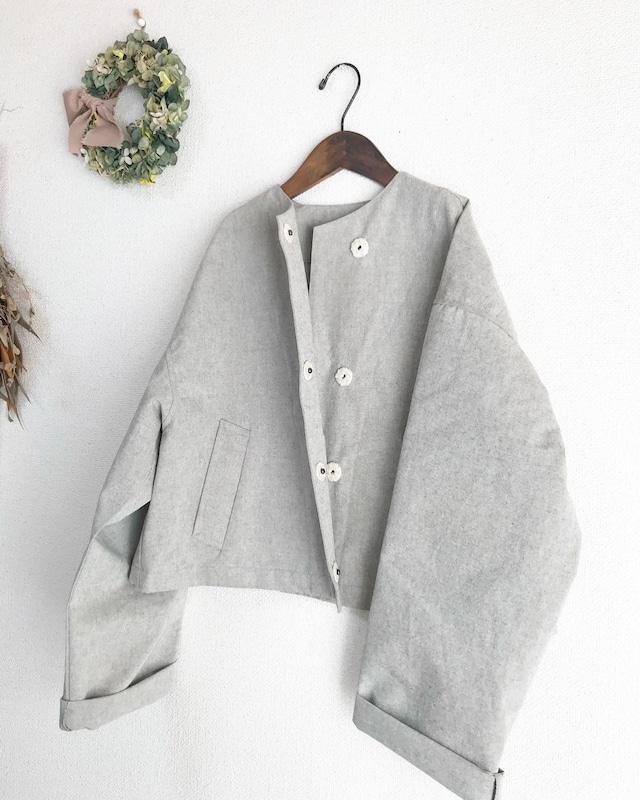 綿ウールバフクロス　HAORI short   light  grey