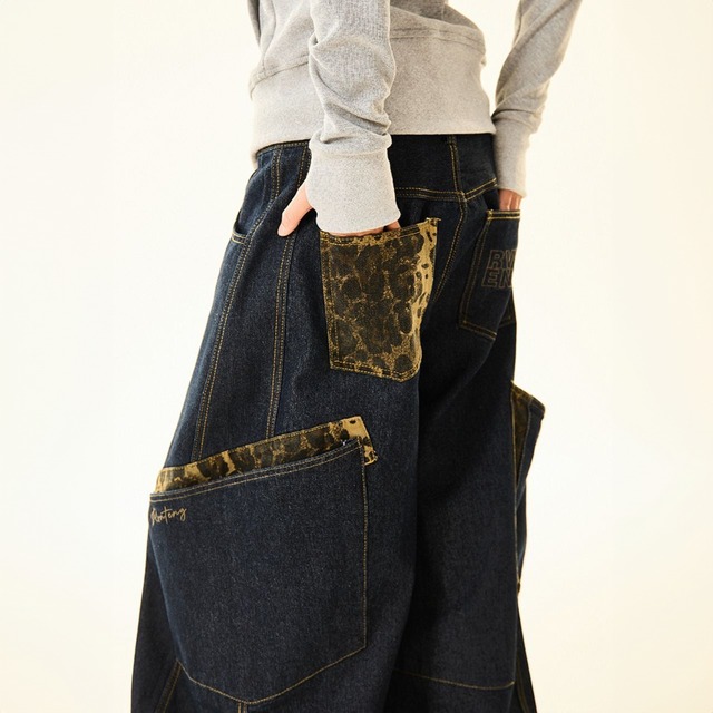 レオパードポケットワイドデニムパンツ 2col   R00839