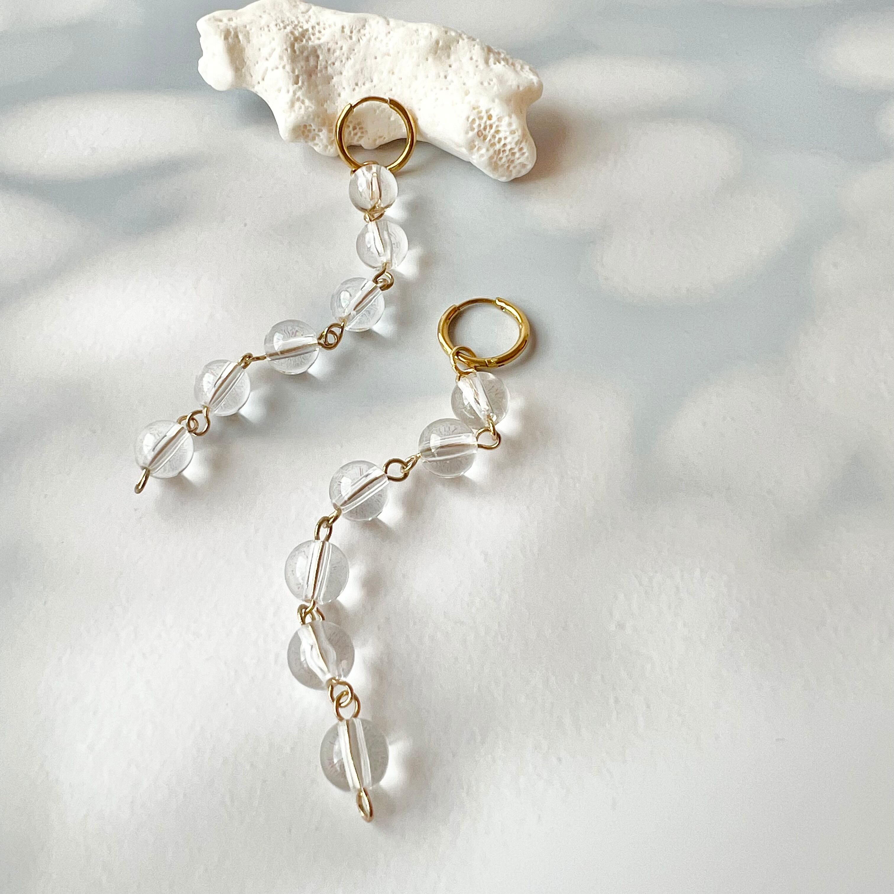TV着用//クリアビーズロングピアス/イヤリング | Handmade Accessory MU