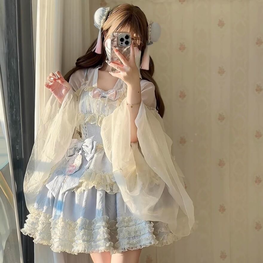 ゴスロリ通販 With U ファッション ゆめかわ ブラウス ブラウス 姫袖 トランペットスリーブ ベビードール 原宿スタイル ろりーたふぁっしょん