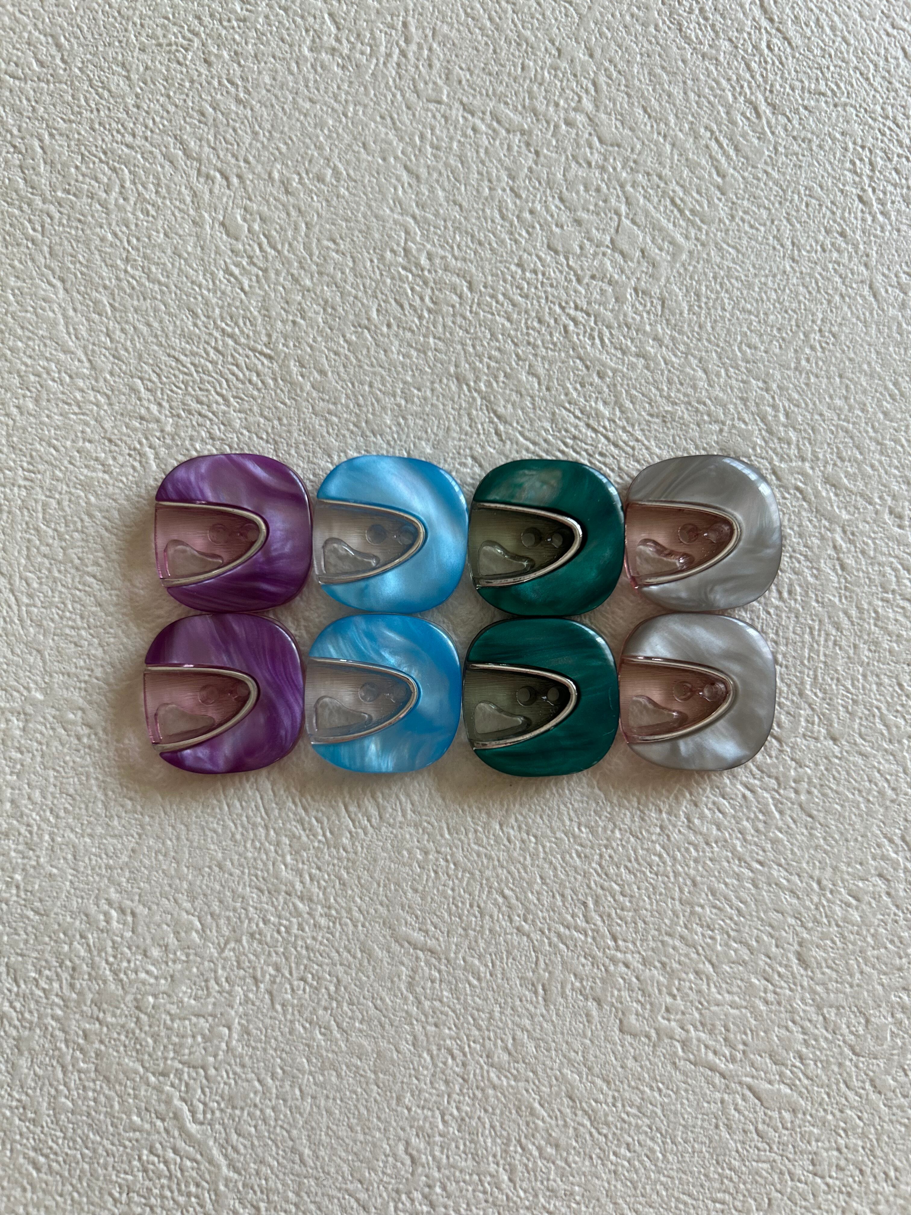 Japanese Vintage ボタン 角なしスクウェア パープル/グレー/グリーン/ライトブルー 18mm 昭和レトロ アクセサリーパーツ 装飾材 デコレーション