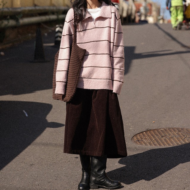 open-collar border knit　J00359