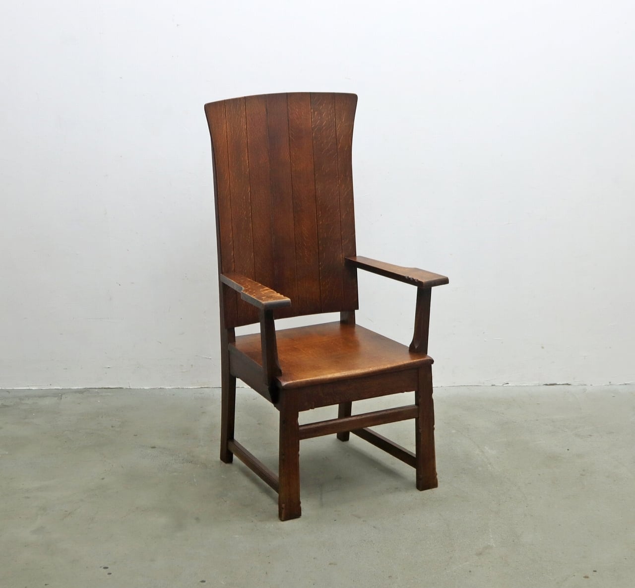 英国 イギリス ヴィンテージ オーク材 1P 大型 アーム チェア ベンチ チャーチ PGK08044