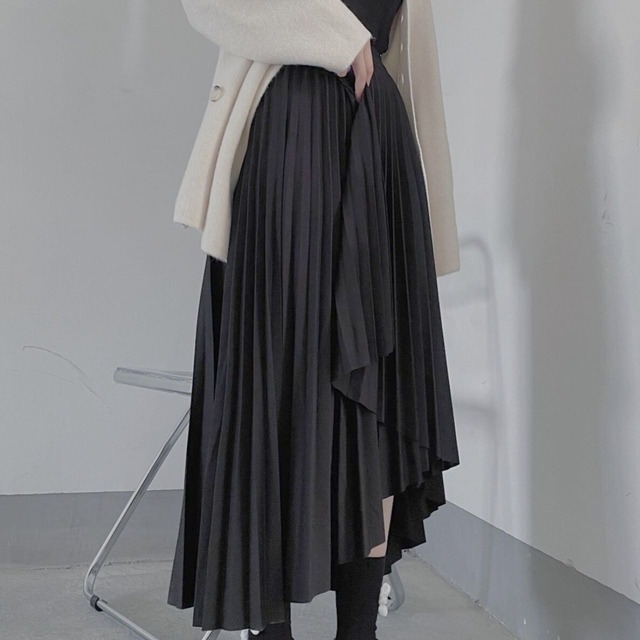 Slit pleated skirt C0333