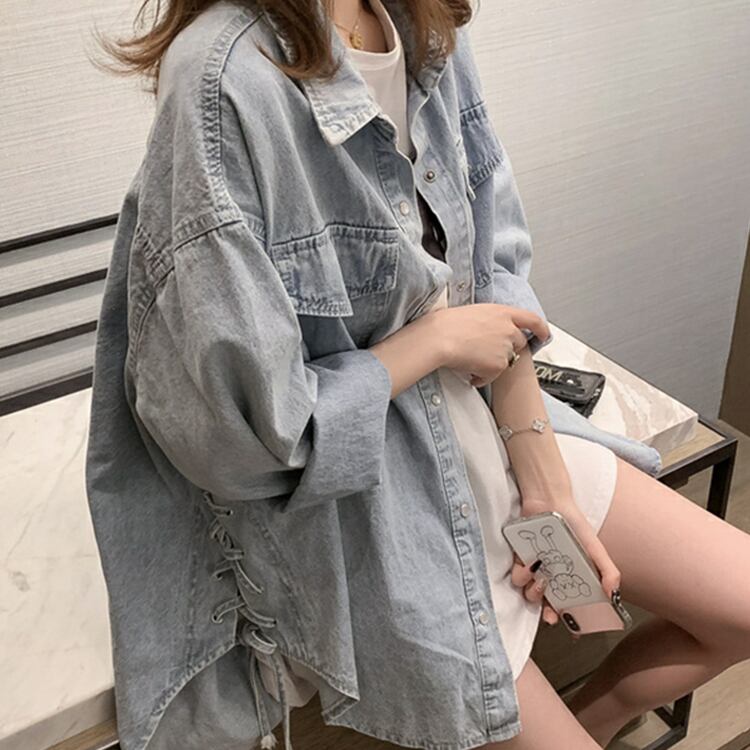 トップス レディース シャツ デニムシャツ ダンガリーシャツ デニム ジャケット 襟付き 長袖 S M L 2XL レースアップ かわいい 大人可愛い カジュアル おしゃれ ストリート おとな ナチュラル こなれ感 ラフ マニッシュ スポーティー ラブリー キュート ガーリー ブルー 通勤 学生 通学 デート お出かけ 女子会 BBQ キャンプ 旅行 海 散歩 カフェ巡り 春 夏 秋 冬 10代 20代 30代 ママ 韓国系 着回し 普段使い コーデ モテ 送料無料