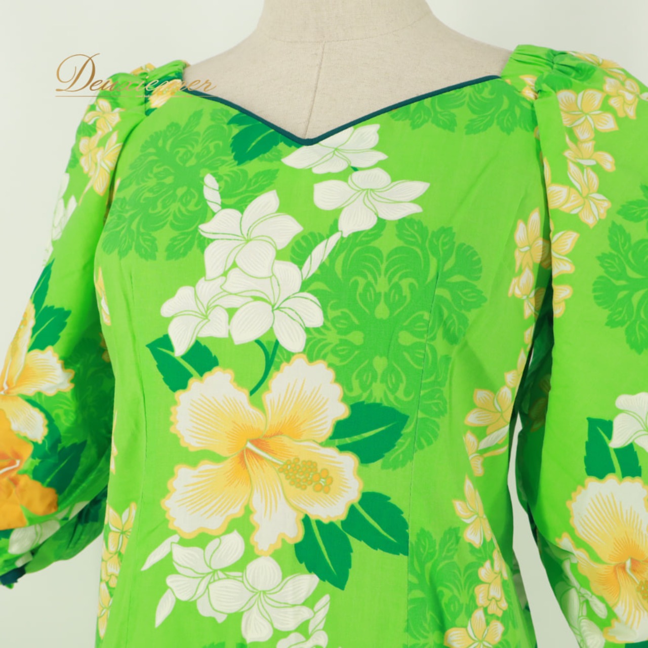 フラダンス 衣装 CC Fashions CCファッション ワンピース ドレス グリーン系 ハイビスカス柄 プルメリア柄 花柄 植物柄 ハワイアンプリント ハワイアン アロハ フラ ダンス レッスン 練習 ハワイアンダンス フリル 華やか かわいい おしゃれ イエロー系 ホワイト系 オレンジ系 ダンス衣装 練習着 レッスンウェア