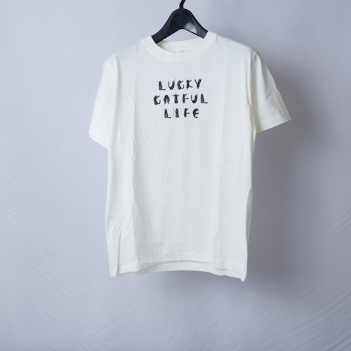 猫Tシャツ - LUCKY CATFUL LIFE-【size:S】ホワイト t2 猫Tシャツ - LUCKY CATFUL LIFE-【size:S】ホワイト t2