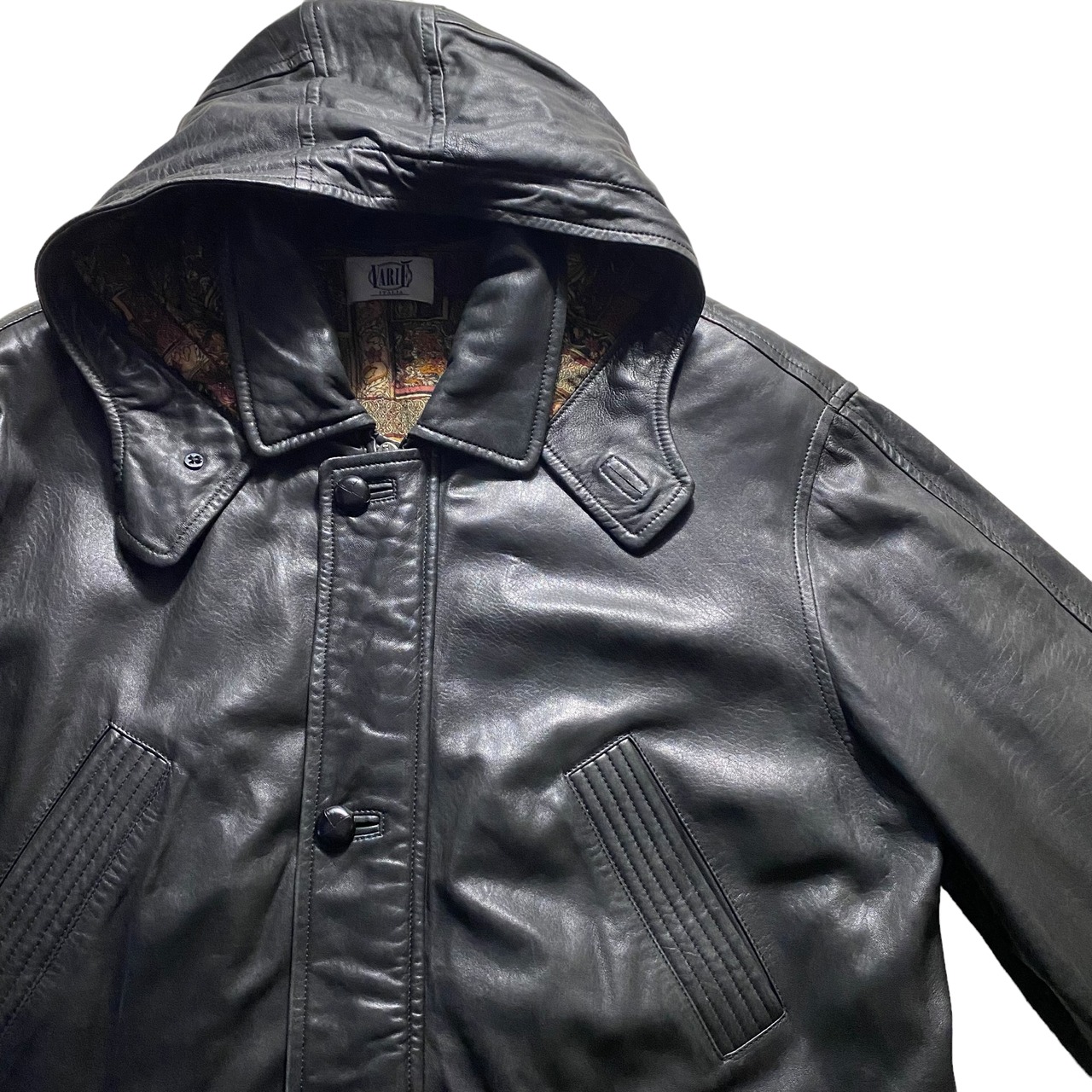 vintage black leather coat Made in Italy