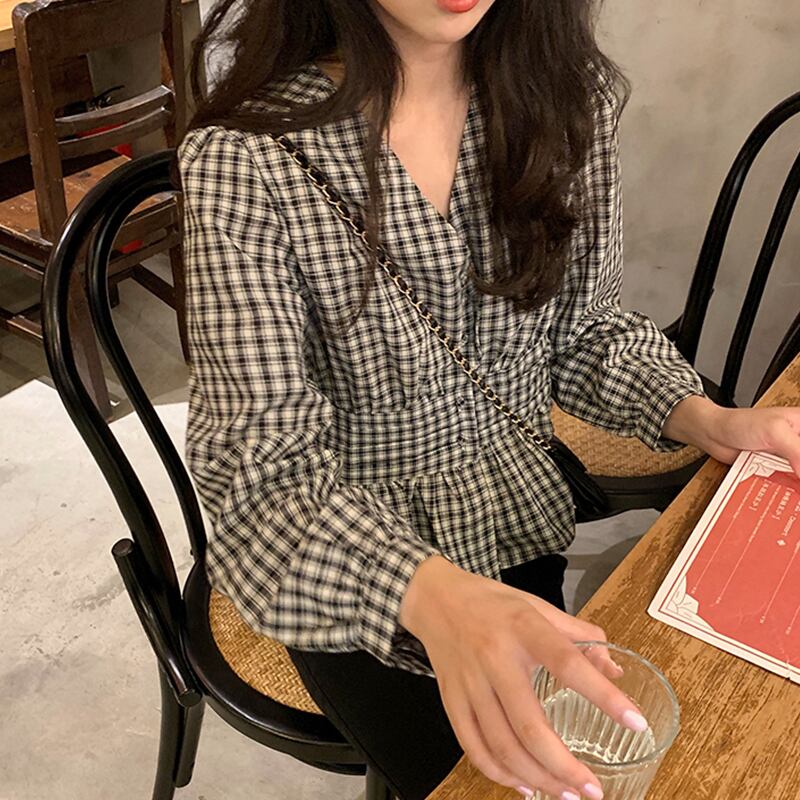オータムウェストジャケット レディーススプリング格子柄シャツ ロング 春物 秋物 YY-ファッション80786698101