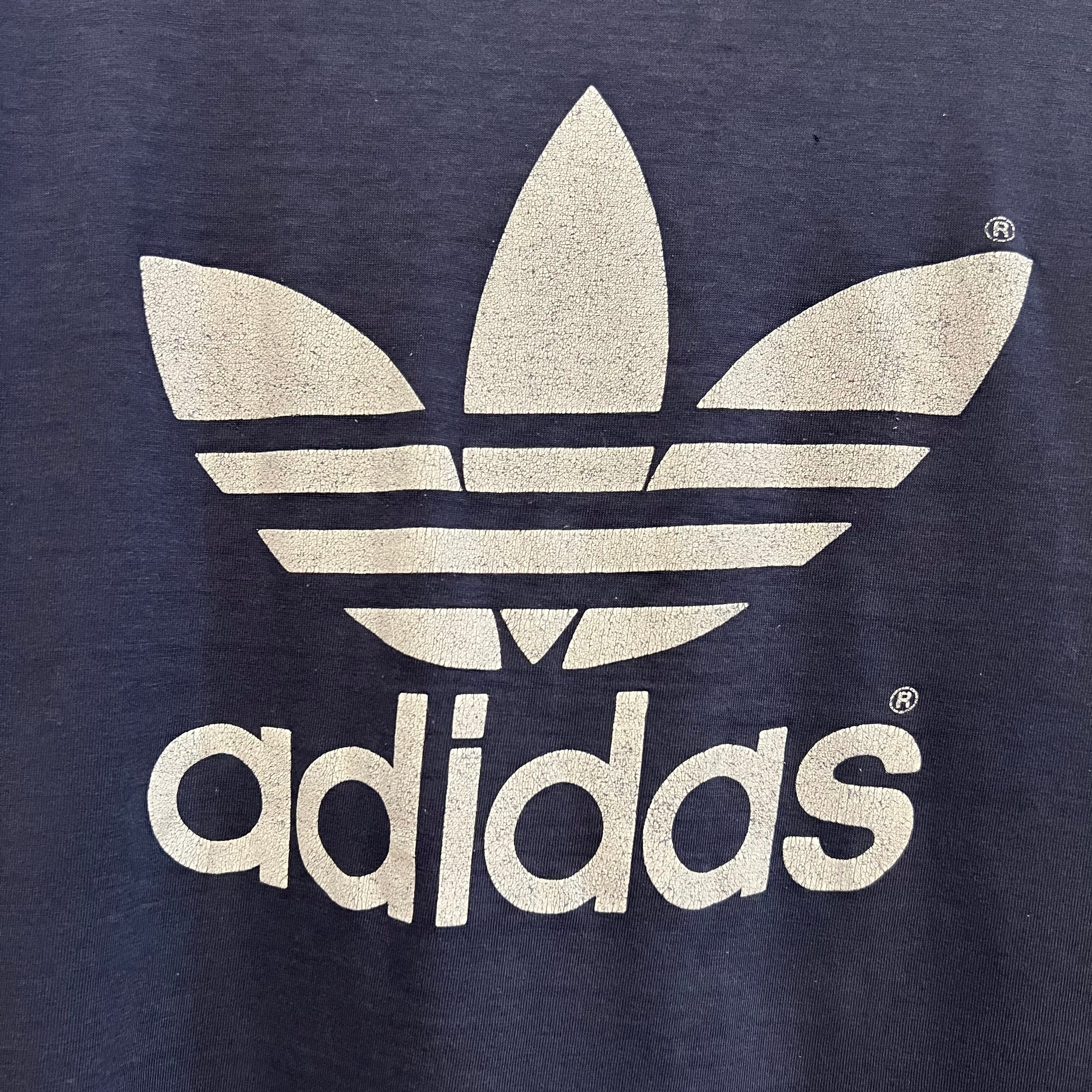 80's adidas / アディダス USA製 トレフォイルロゴ Tシャツ ネイビー系