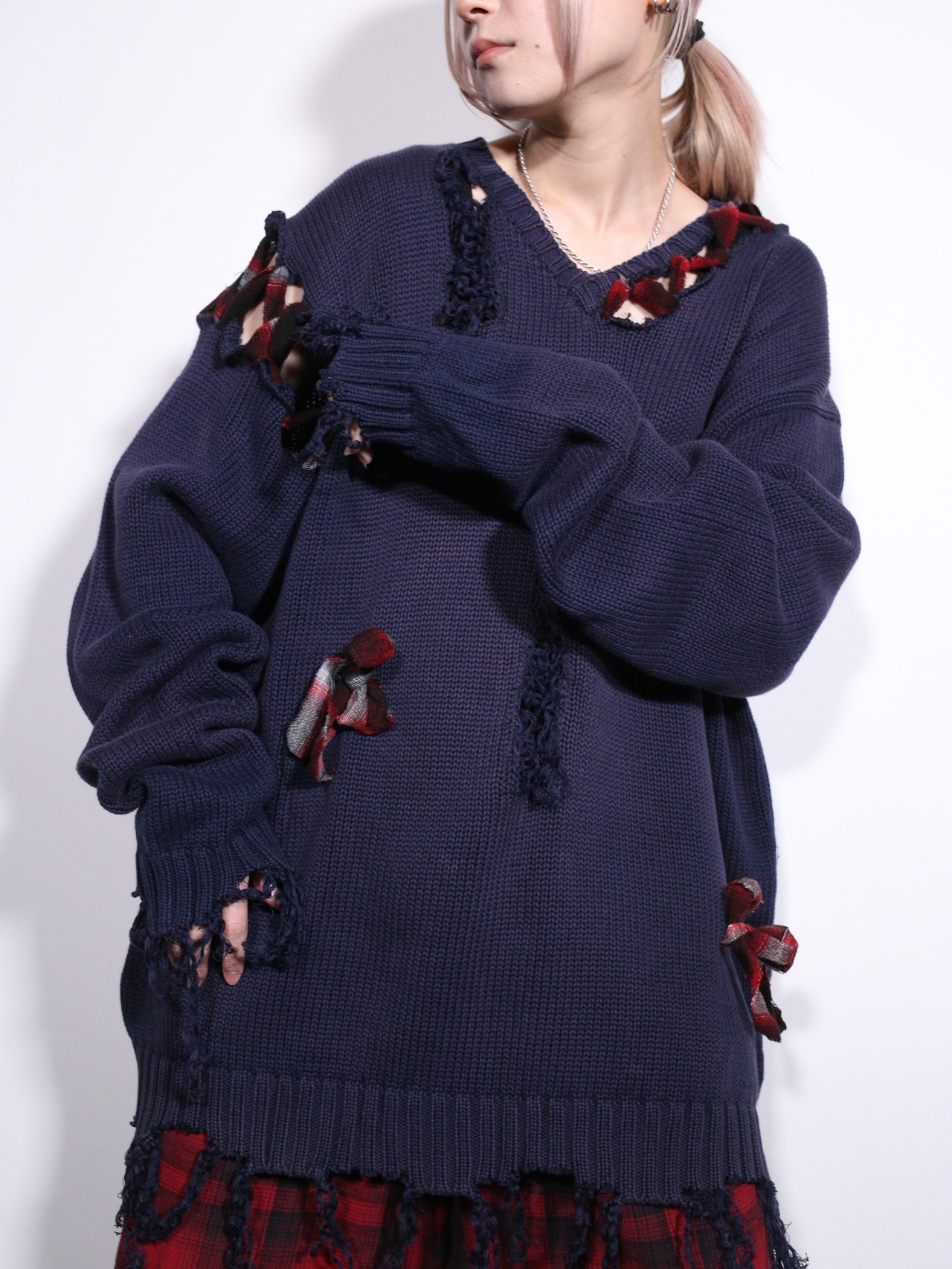REMAKE / boro and ribbon custom cotton knit - 2