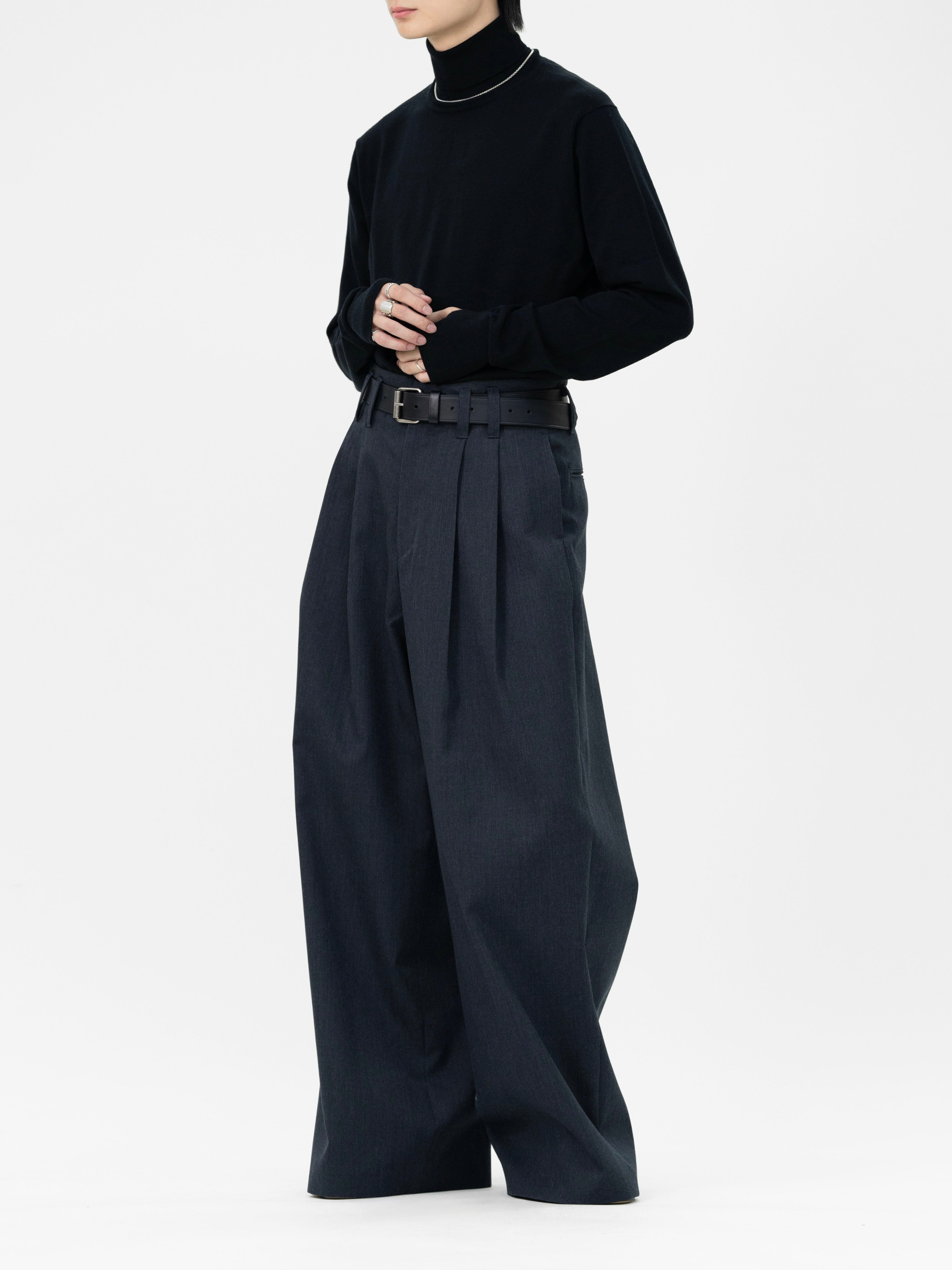 HEAVY WOOL GABARDINE OVER WIDE TUCK TROUSERS【CHARCOAL】 | lapiis