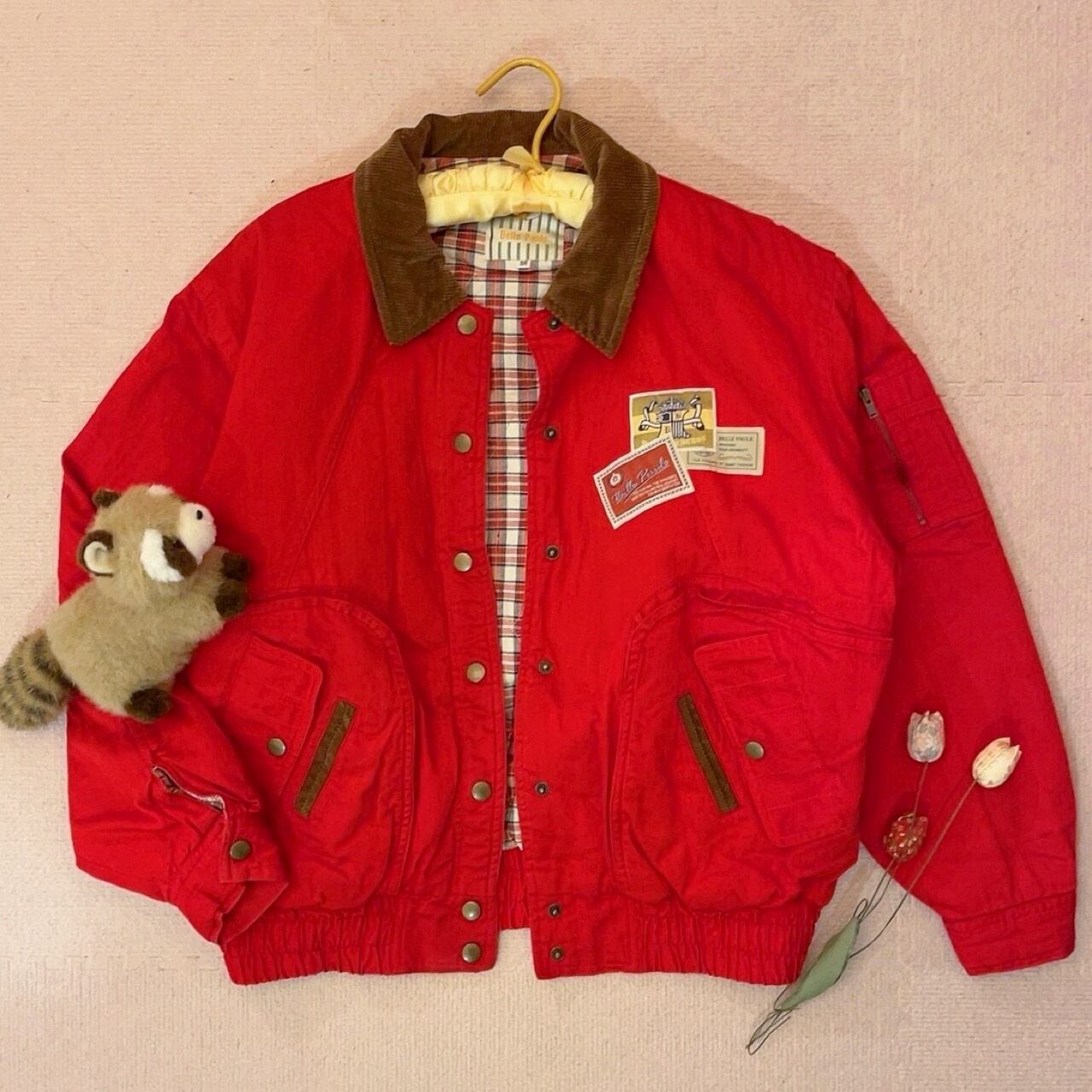 corduroy collar check liner red blouson