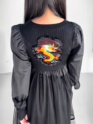 "再構築" Tulle×Embroidery Puff Sleeve Dress