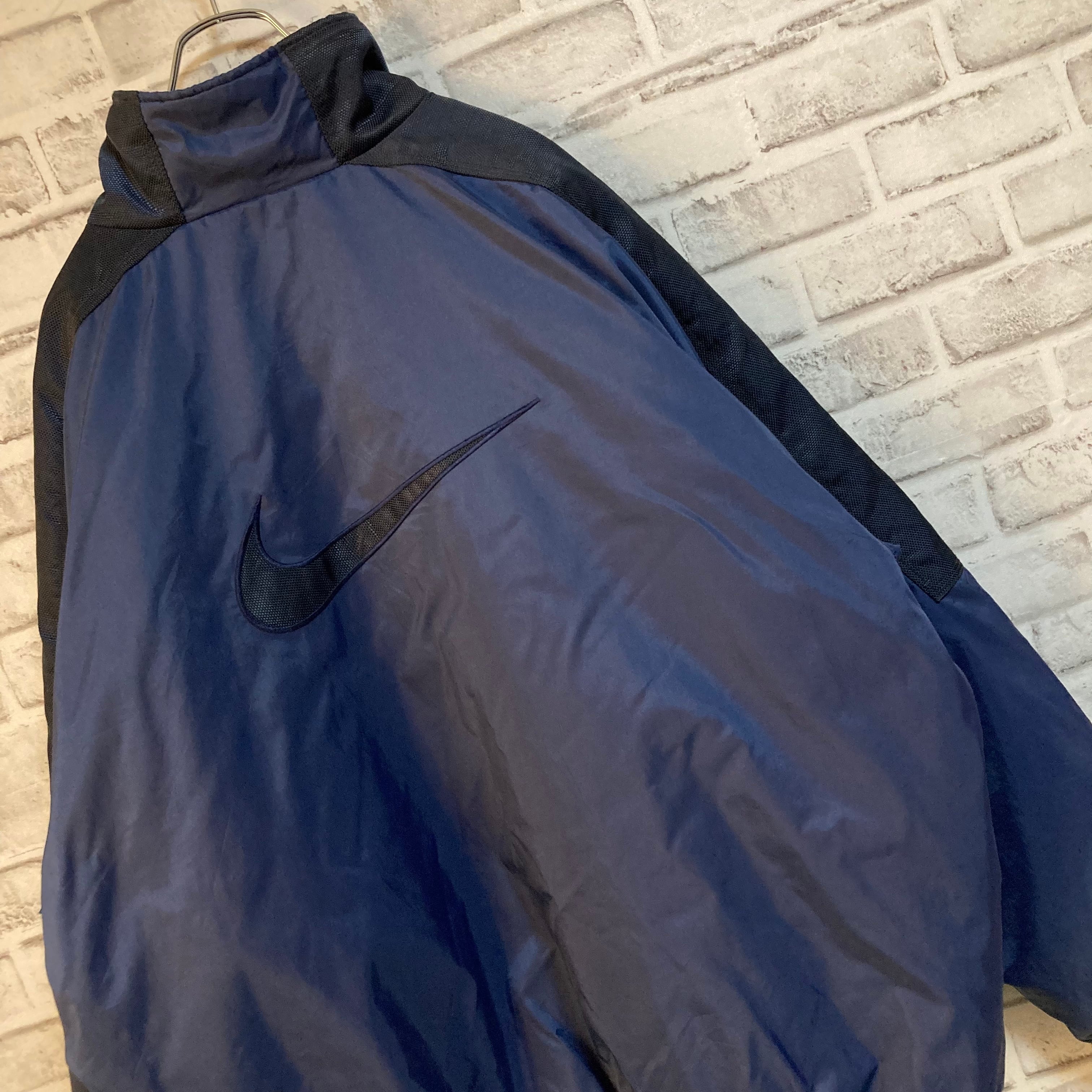 【NIKE】90s Heavy Halfzip Nylon Jacket L USA規格 ナイキ 銀タグ 切替 中綿 ハーフジップ ナイロンジャケット  刺繍ロゴ センターロゴ バックロゴ ワンポイントロゴ SWOOSH アウター アメリカ USA 古着