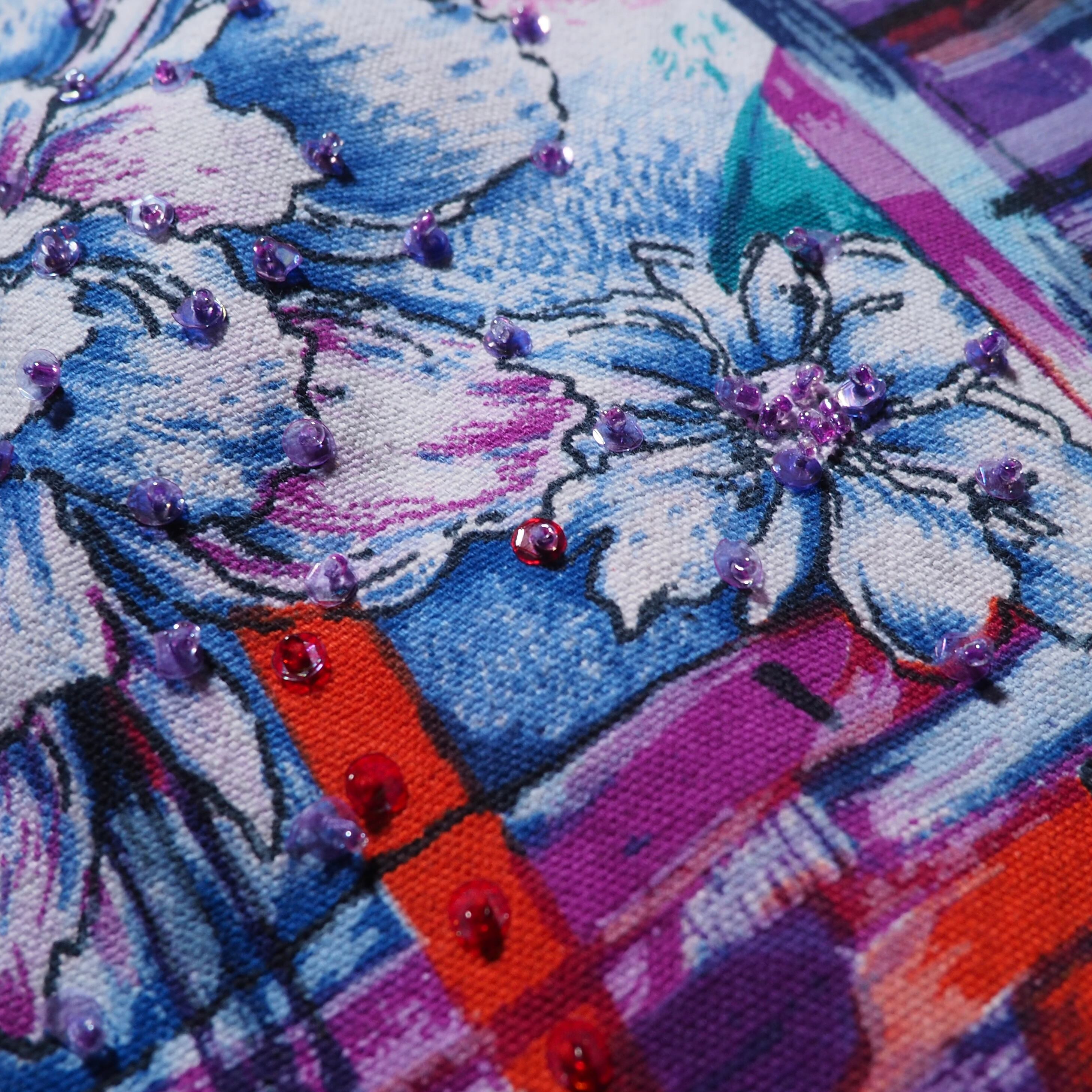 Beautiful Botanical Flower hand painted vintage loose jacket