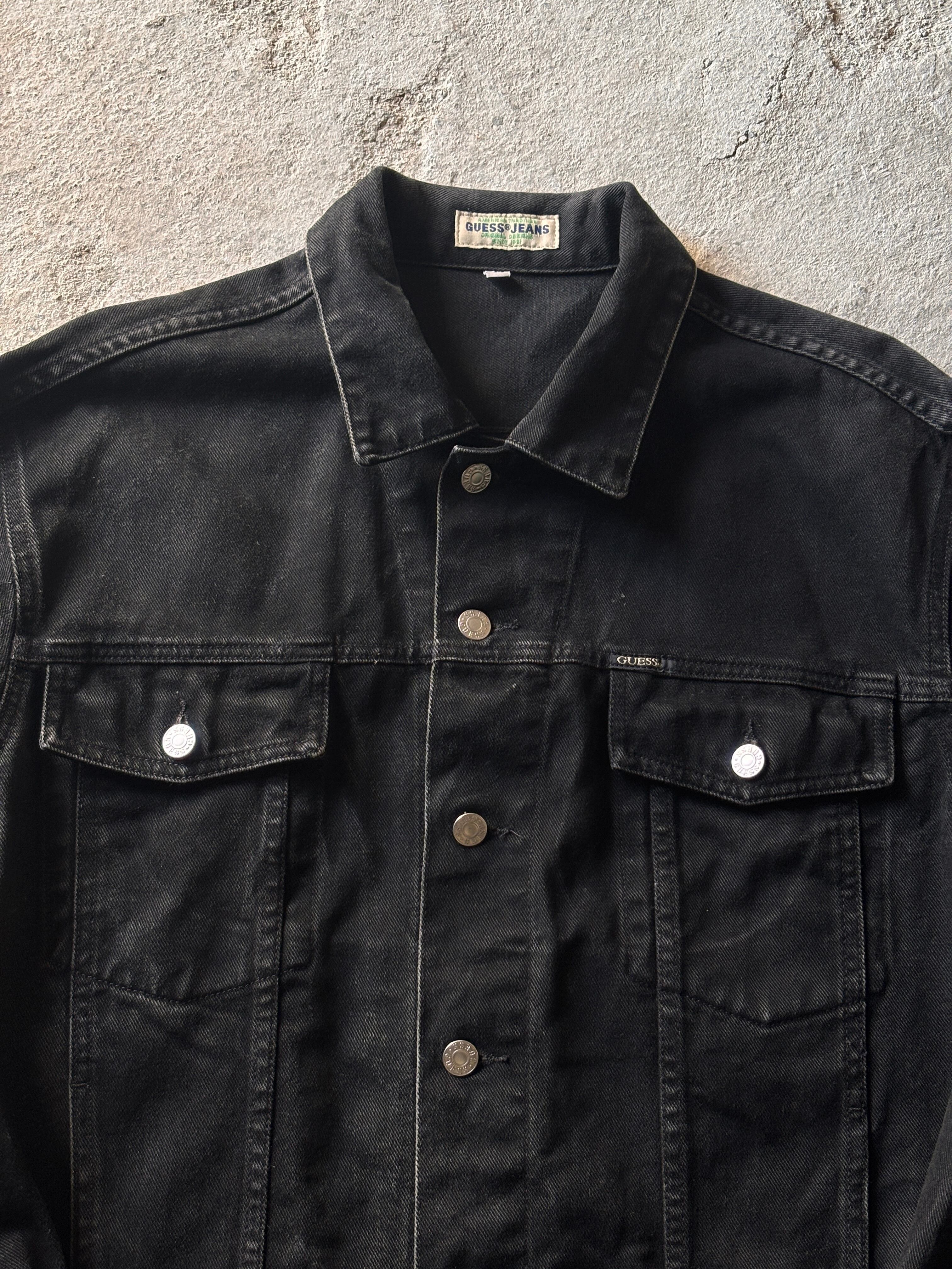 90s GUESS/Black Denim Jacket/USA製/M/ブラックデニムジャケット/G