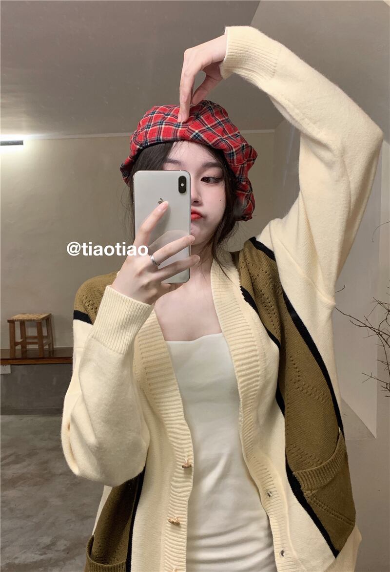 カラーセーター レディースルーズカーディガンジャケット オータムトップス ロング 秋物 ブラックストロベリース23435630379