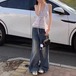 レースヘムホルターネックストライプリボントップス ・78649