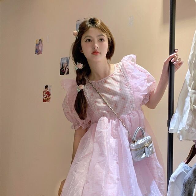 予約販売】ワンピース レディース ピンク シアー ショート丈