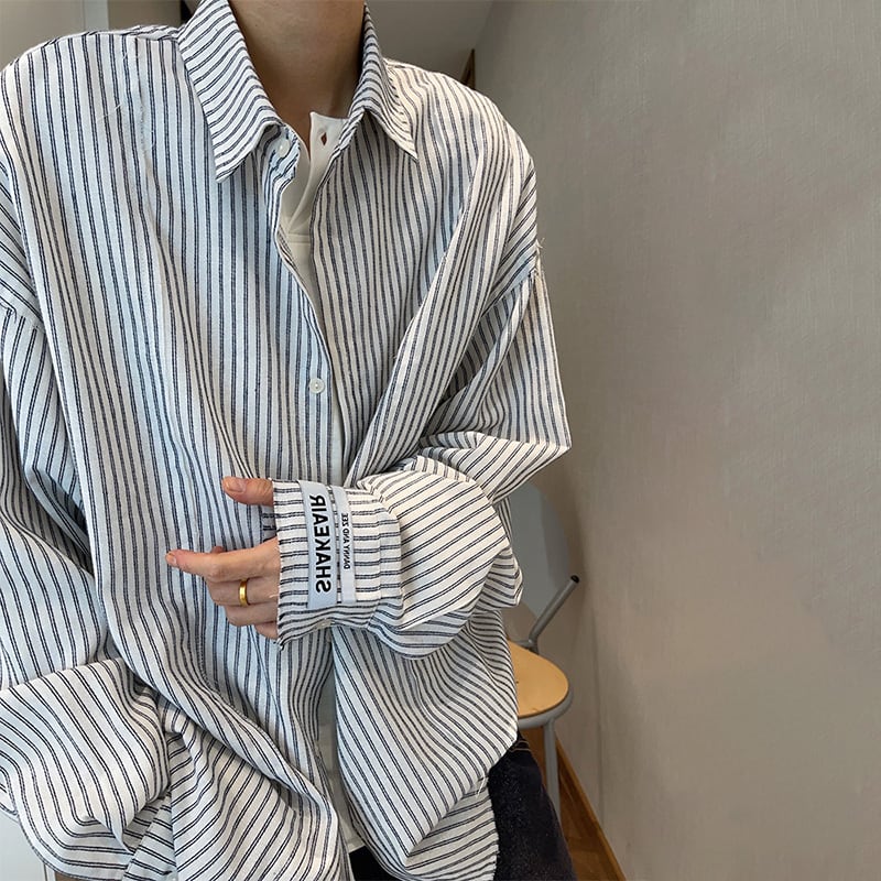 dannyandzeeラフカット加工縦縞長袖シャツ