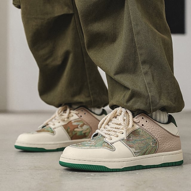 【予約販売】スニーカー 韓国 メンズ スニーカー カモフラージュ柄 ベージュ 靴 グリーン ブラウン お洒落 カジュアル ストリート 24cm/24.5cm/25cm/25.5cm/26cm/26.5cm/27cm