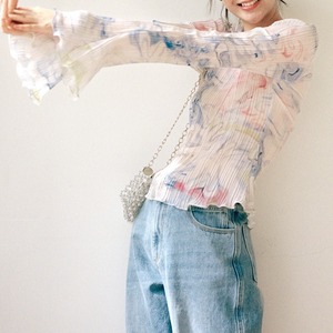 even vintage pleated printed chiffon blouse<t1633>