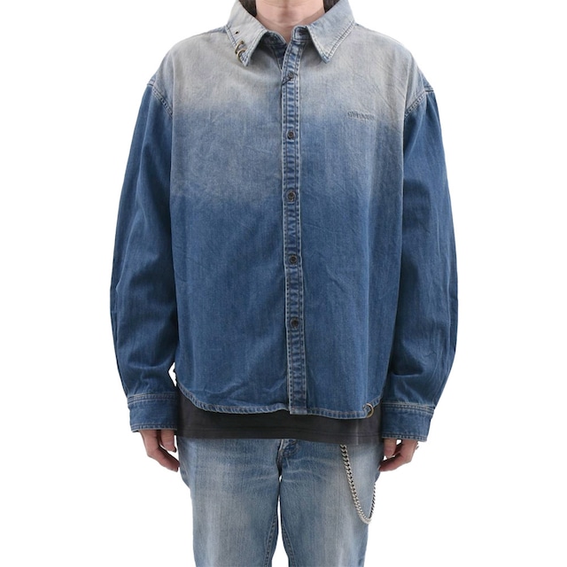 【WE11DONE】INDIGO BLUE PIERCED DENIM SHIRT