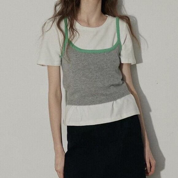 リブトリム クロップド ニットキャミソール L1151