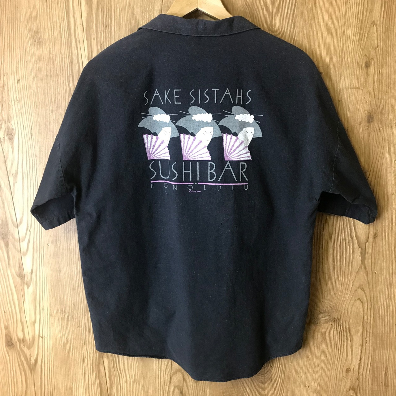 USA製 70s VINTAGE CRAZY SHIRTS ブラックベース 和柄 開襟 半袖シャツ 