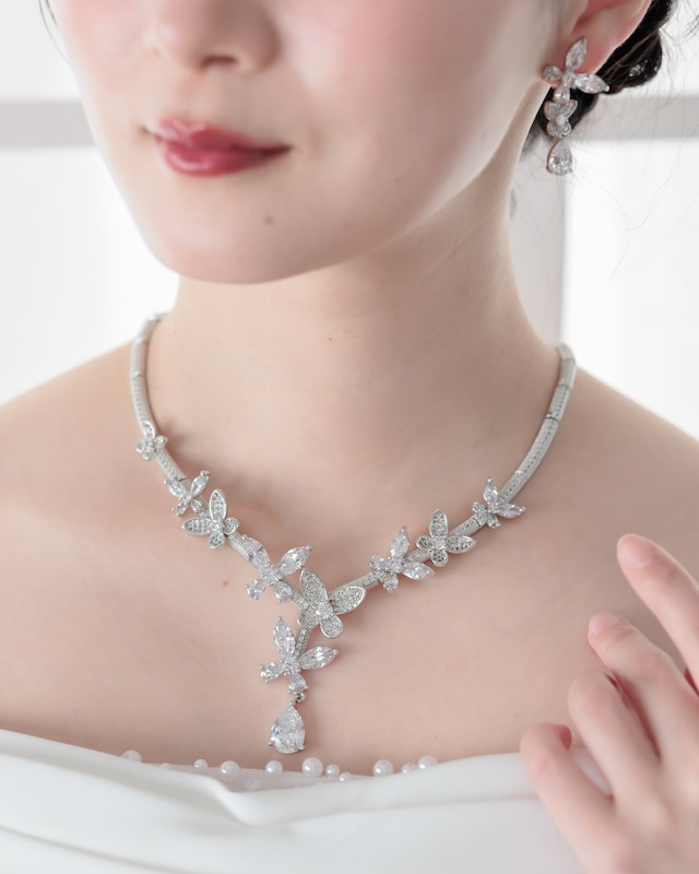 バタフライガーデンウェディングネックレスピアスセット【NE2606-01】